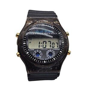 Vintage LEB Digital Chronograph Watch With Gold Accents Water Resistant Band